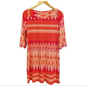 Donna Morgan Bright Orange Pink Chevron Shift Dress (size 10)